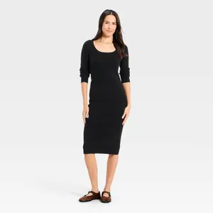 Women's Long Sleeve Textured Transitional Midi Sweater Dress - Universal Thread