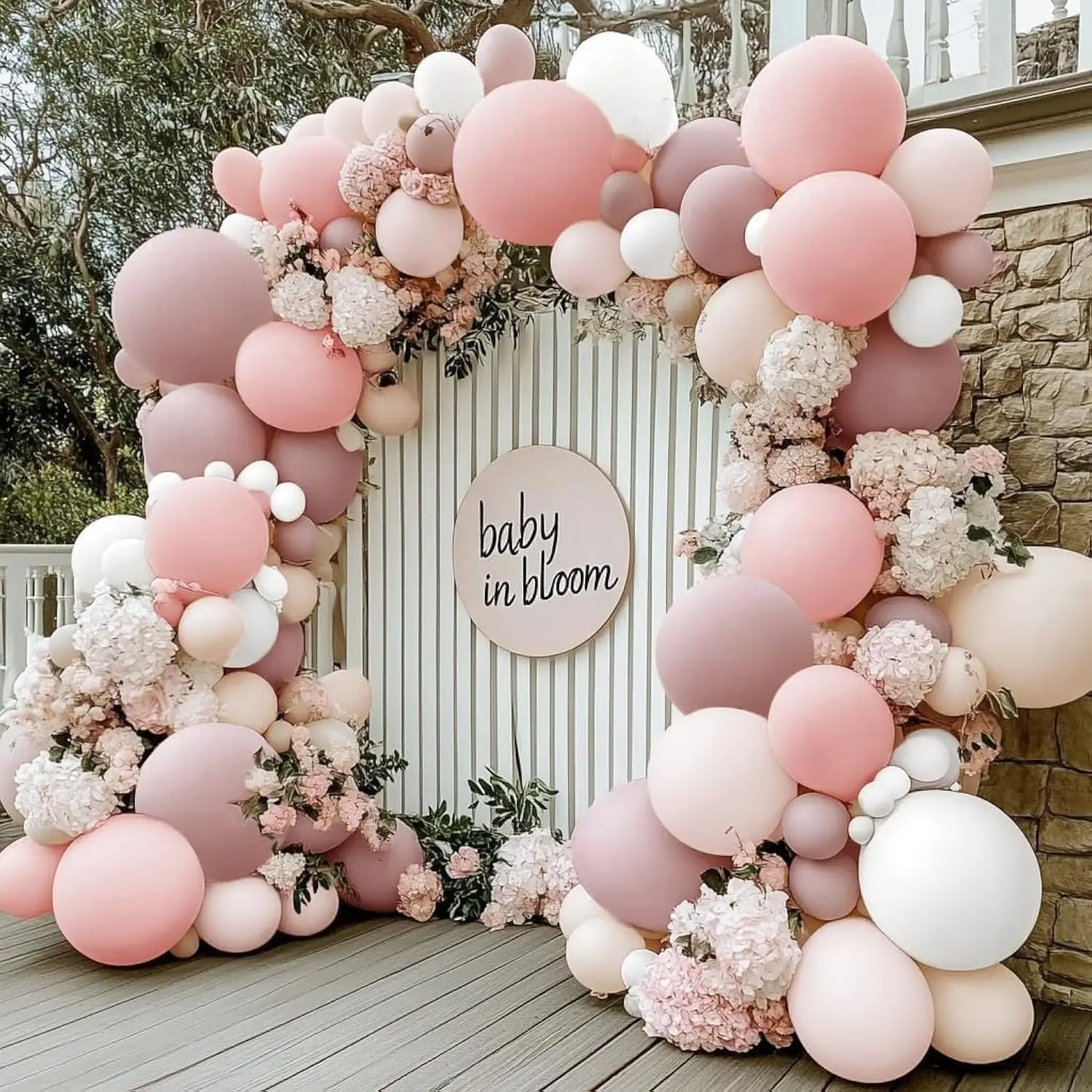 Pastel Pink & White Balloon Arch Kit, Double-Stuffed Beige, Cream & Blush Balloons for Decor