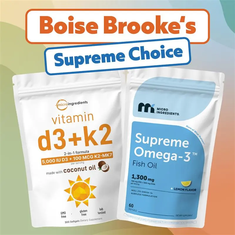 Boise Brooke‘s Supreme Choice Bundle: Supreme Omega-3 Fish Oil 60 softgels + Vitamin D3 K2 5000IU with coconut oil 300 softgels Boise Brooke‘s Supreme Choice Bundle: Supreme Omega-3 Fish Oil 60 softgels + Vitamin D3 K2 5000IU with coconut oil 300 softgels