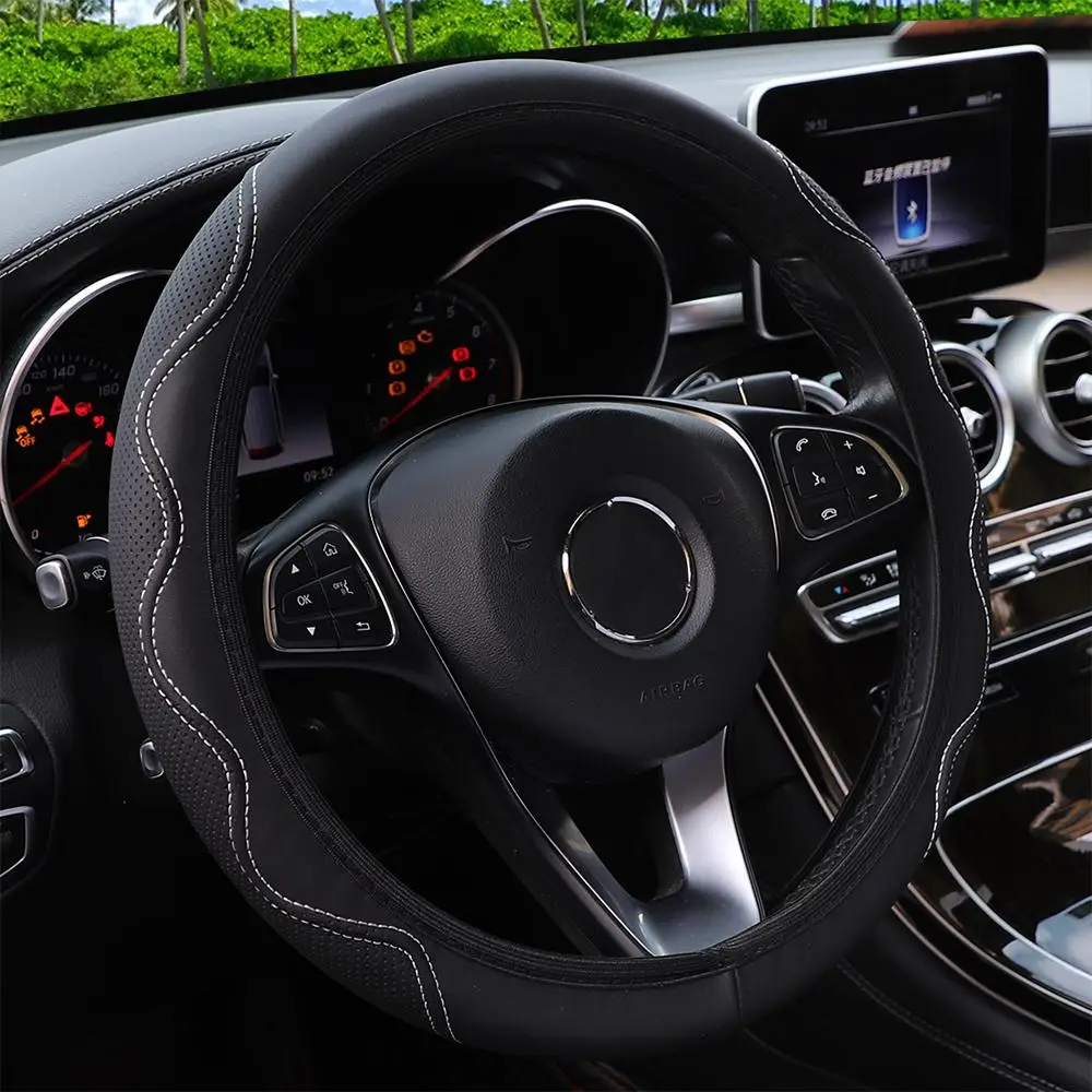 Car Steering Wheel Cover, PU Leather Craftsmanship Non-slip Steering Wheel Protector, Anti-slip Auto Steering Wheel Covers without Inner Ring, Decorat