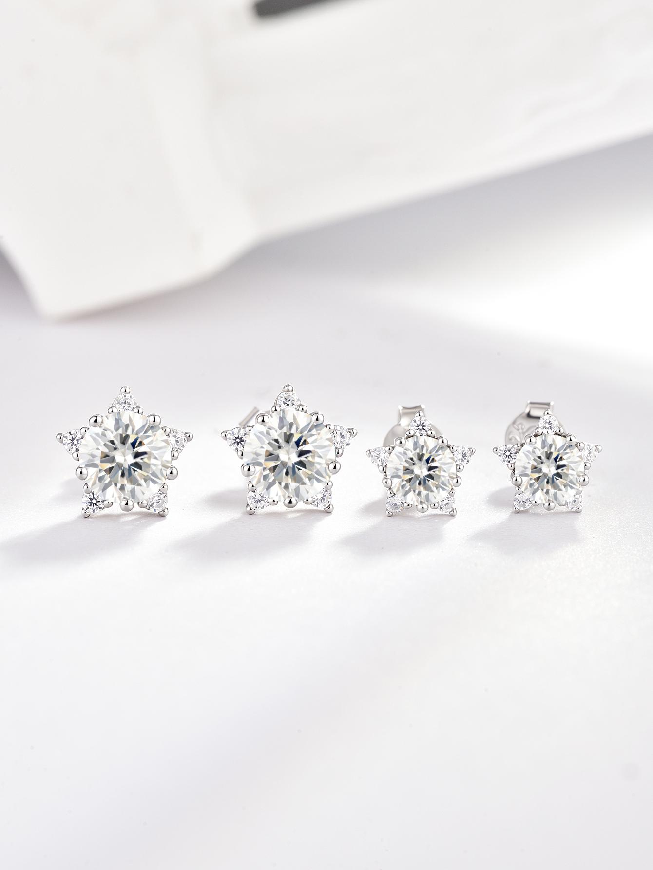 Kaelena Star Stud Earrings D Color VVS Lab-Created Moissanite Stud Earring S925 Sterling Silver, Unisex Daily Jewelry, Perfect Valentine's & Mother's Day Gift