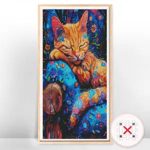 Cat Pattern Cross Stitch Kit, 1 Set DIY Cross Stitch Kit, Cross Stitch Printed Canvas Flower Home Decor