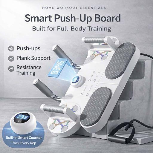 Push Up Board 3-in-1 with Resistance Bands – Full Body Workout Home Gym System for Chest, Arms & Core Strength Training, Portable Foldable Trainer
