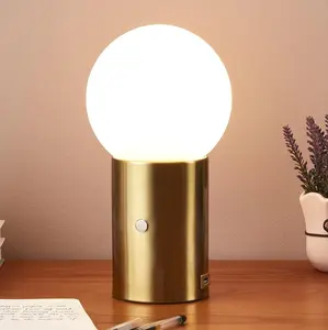 Brightech Kai LED Table Lamp with USB Port - Bedside Reading Lamp, Modern Desk Lamp, Nightstand Lamp with Ambient Lighting for Bedroom, Living Room, Office - Modern Globe Lamp Shade