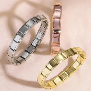 Italian Charm Stainless Steel Bracelets For Women Men 9mm Width Elastic DIY Modular Bracelet Jewelry Gift