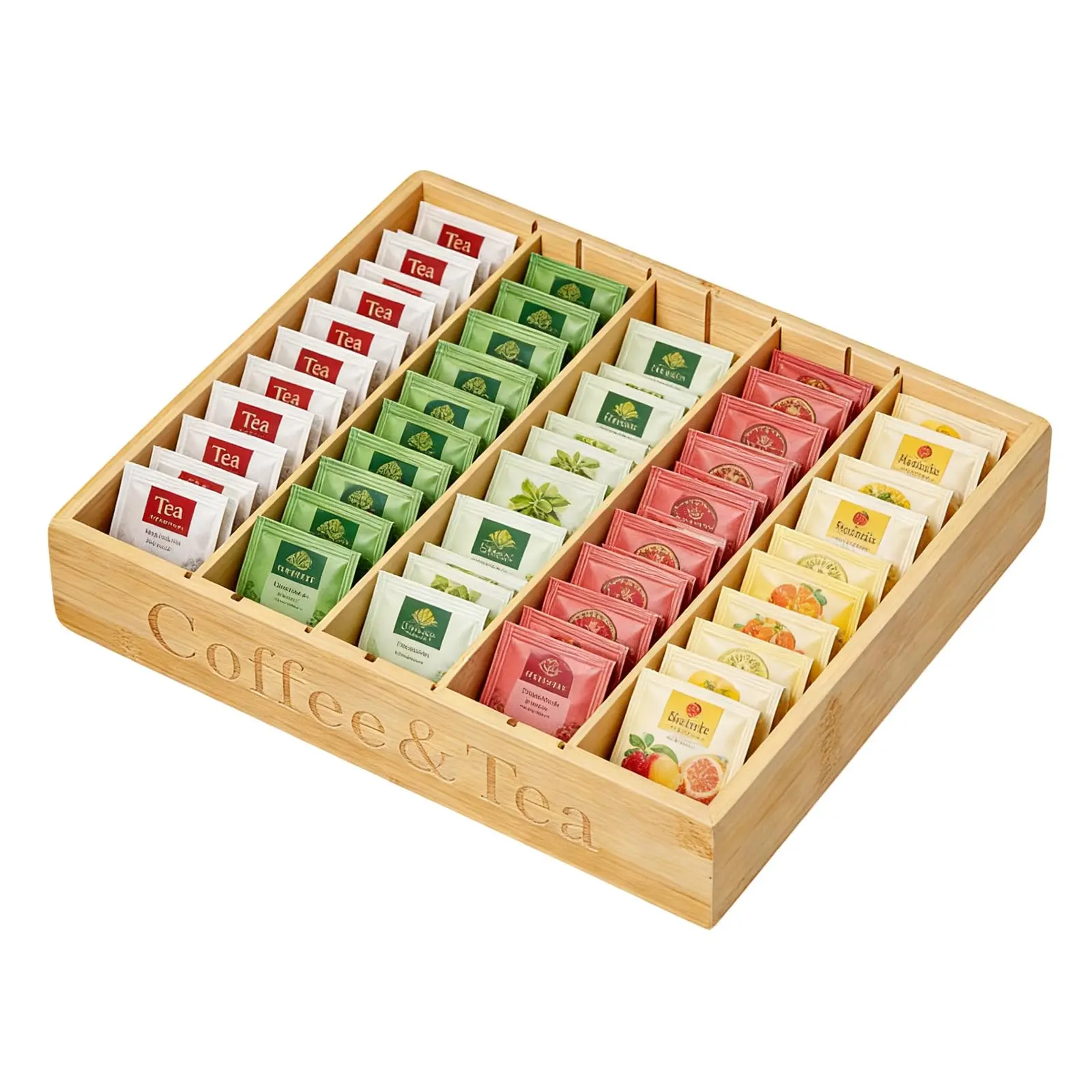 Wood Coffee Pod Holder for Countertop, Natural Wood Coffee Pod Organizer for Countertop, Holds 30+ K Cups, Tea Bags & Capsules, Space-Saving Storage Rack for Kitchen or Office
