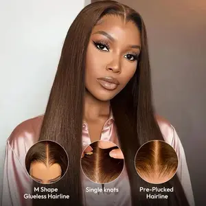 [Live Flash Sale] West Kiss Glueless M Hairline Dark Brown Straight 6x8 Lace Front Wigs With Drawstring Ready To Wear Pre Plucked Hair