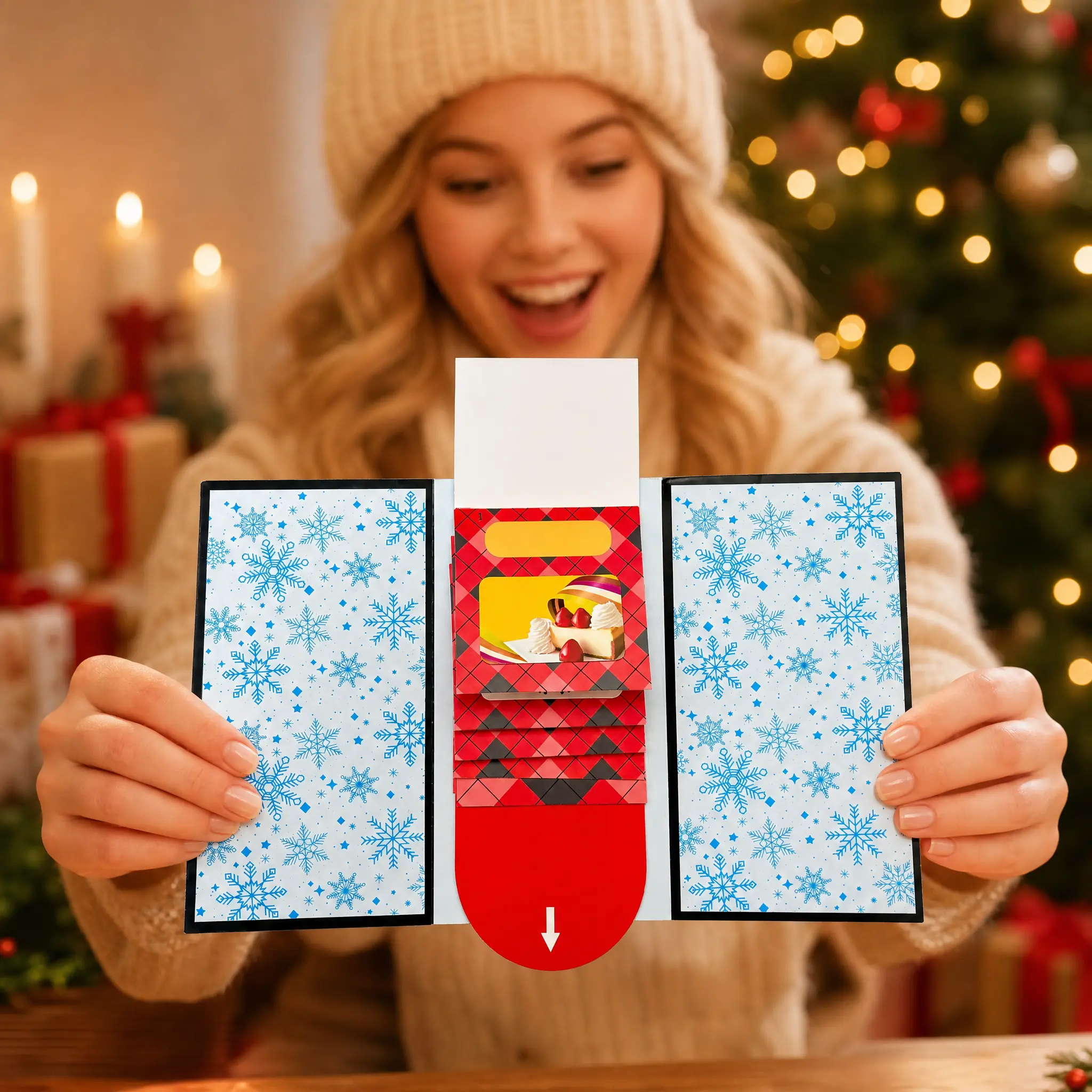 Magic Waterfall Gift Card Holder | Holds 4 Cards! | Handmade Interactive Pull-Tab "Merry Christmas" Greeting Card | 3D Cascading Holiday Cash Wallet & Unique Present Envelope for Family, Friends, Teachers