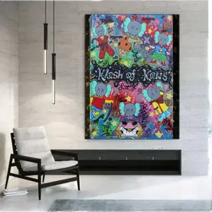 Klash of Kaws Artwork - canvas board - angelus direct  - 1 of 1 - hand painted - graffiti mesh - art - wall paint - painting - mural - fashion - picture - acrylic paint. Decor Colorful Artistic Room Print Photo