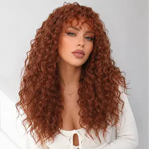 20 Inch Synthetic Hair Shaggy Haircuts Curly Wig with Bangs Glueless Synthetic Bang Wigs Natural Hairline Wigs with Realistic Scalp Put On and Go Beginner Friendly TikTokShopDealsForYourDays