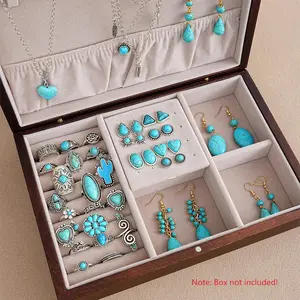 34-piece set, including necklace, earrings and ring | Stylish jewelry set with elegant turquoise accents, perfect for everyday wear, party accessories and casual date décor (box not included).