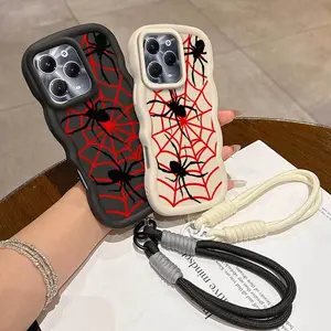 1 Piece Red spider web Suitable For Hot 40 pro Elegant And Lanyard Flexible Design Phone Case Cover Ideal For Office 40pro