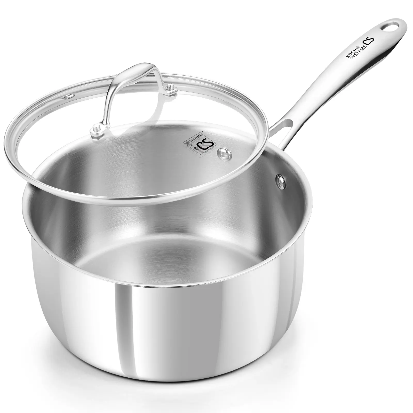 KOCH SYSTEME CS Triply Stainless Steel Saucepan, 3 Quart Stainless Steel Pot with lid, Large Cooking Pot, 3QT Sauce Pan with Stay Cool Handle, Induction Compatible Pot, Oven Safe 600°F