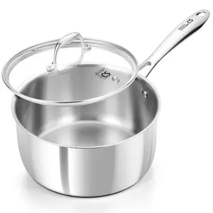 KOCH SYSTEME CS Triply Stainless Steel Saucepan, 3 Quart Stainless Steel Pot with lid, Large Cooking Pot, 3QT Sauce Pan with Stay Cool Handle, Induction Compatible Pot, Oven Safe 600°F