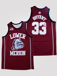 Lower Merion High School Kobe Bryant #33 Retro High School Basketball Jersey White Maroon Breathable Mesh Sleeveless Bulldogs Print for Kobe Bryant Fans Supporters Legends Collectors & High School Basketball Enthusiasts