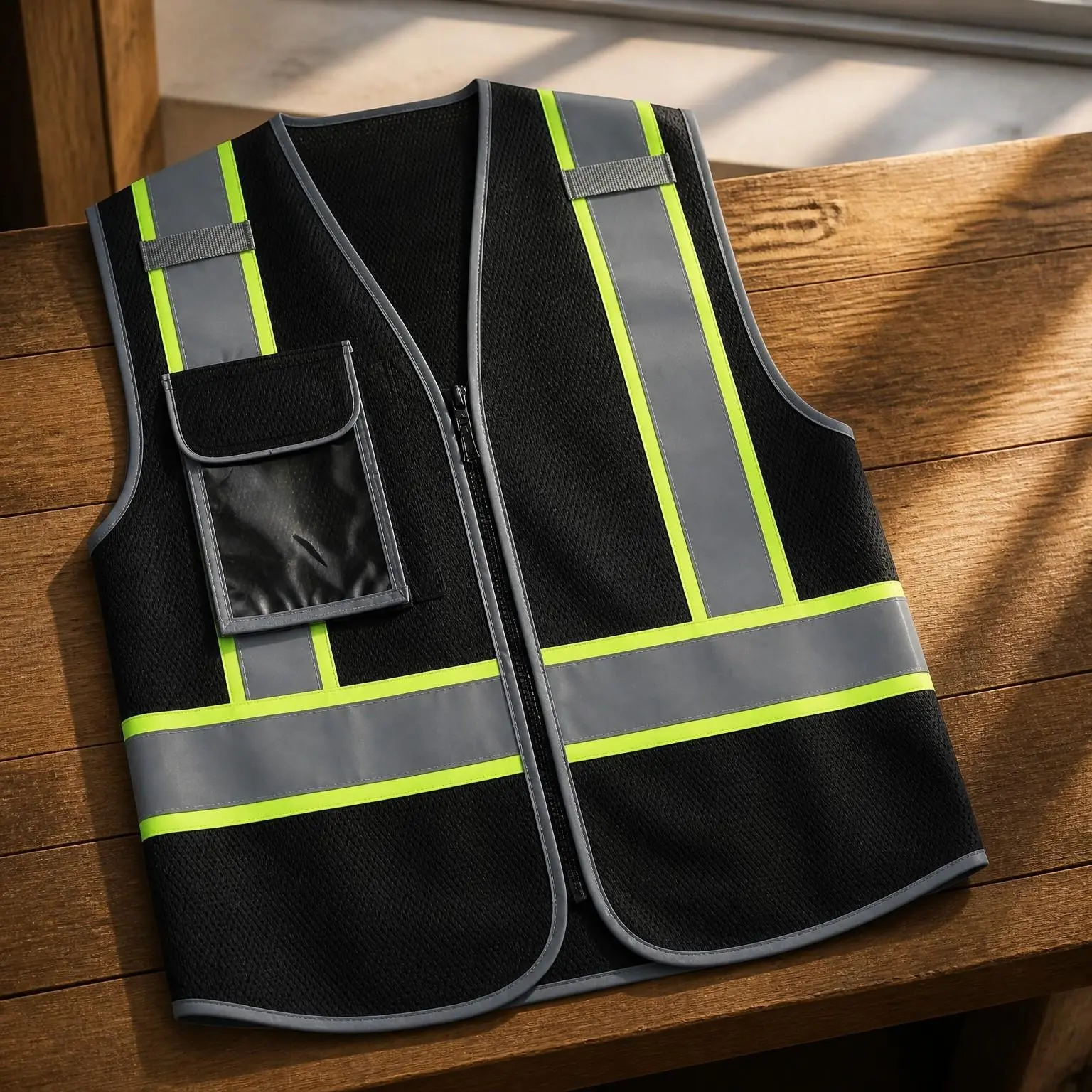 Security Vest for Men Women Reflective Safety Vest with 5 Pockets and Front Zipper Mesh High Visibility Vest Meets ANSI/ISEA 107-2015 Standards (Black-22, X-Large)
