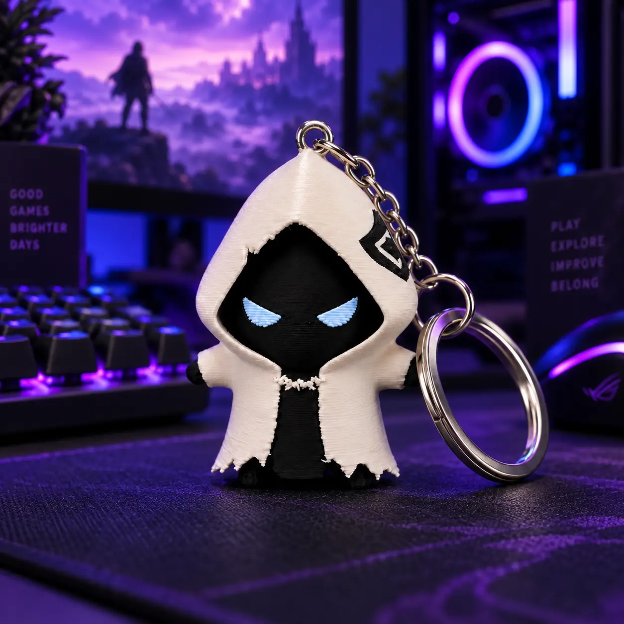 Golden Aura 3D Printed Mini Character Keychain, 2.4 Inch PLA Bag Charm, Backpack Accessory