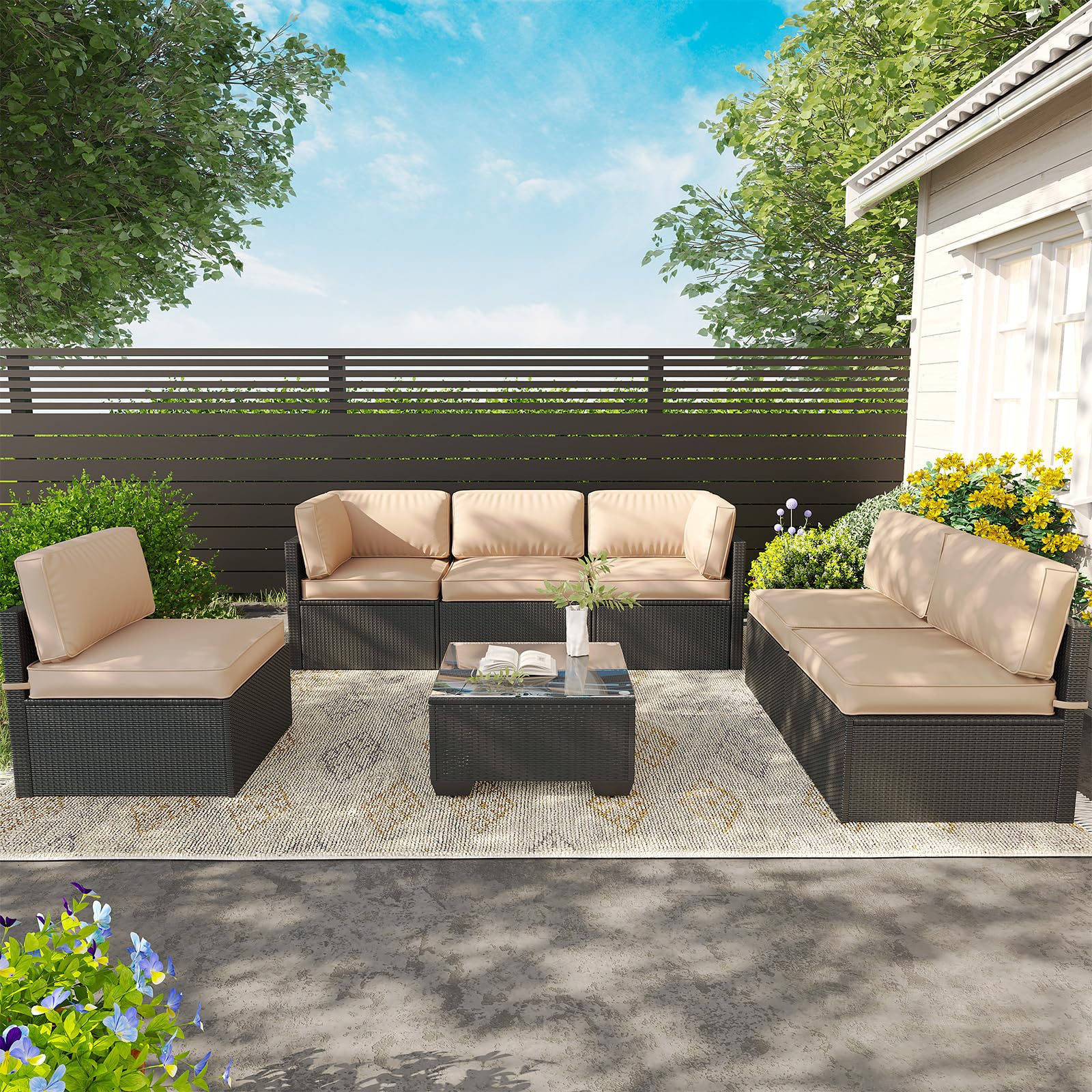 【Only Cushions】YODOLLA Outdoor Cushions for Patio Furniture 14PCS Outdoor Cushion Covers Replacement Washable with Zipper 6-Seaters Sofa Patio Slipcovers Set Seat and Back Cushions for Outside 【Only Cushions】YODOLLA Outdoor Cushions for Patio Furniture 14PCS Outdoor Cushion Covers Replacement Washable with Zipper 6-Seaters Sofa Patio Slipcovers Set Seat and Back Cushions for Outside