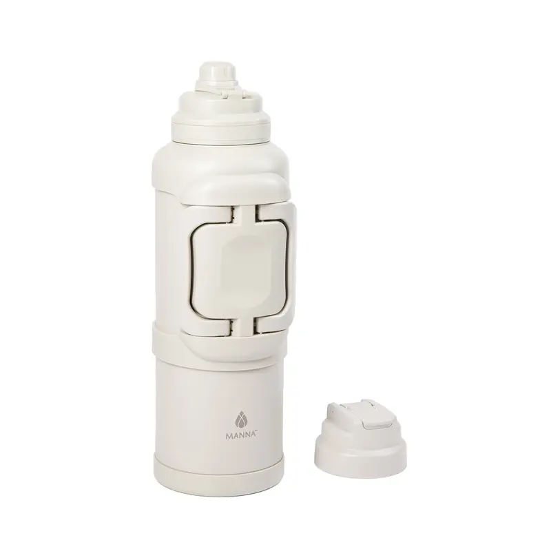 Manna Limited Edition 4L Stainless Insulated Thermal Water Bottle - BPA & Lead-Free Kitchen Drinkware, Daily Water Intake Bottle, Portable with Flipback Handle, Large Cleaning Opening, Bonus Straw Lid Tumbler, Silicone Parts, Side Rest Feet, Steady Base