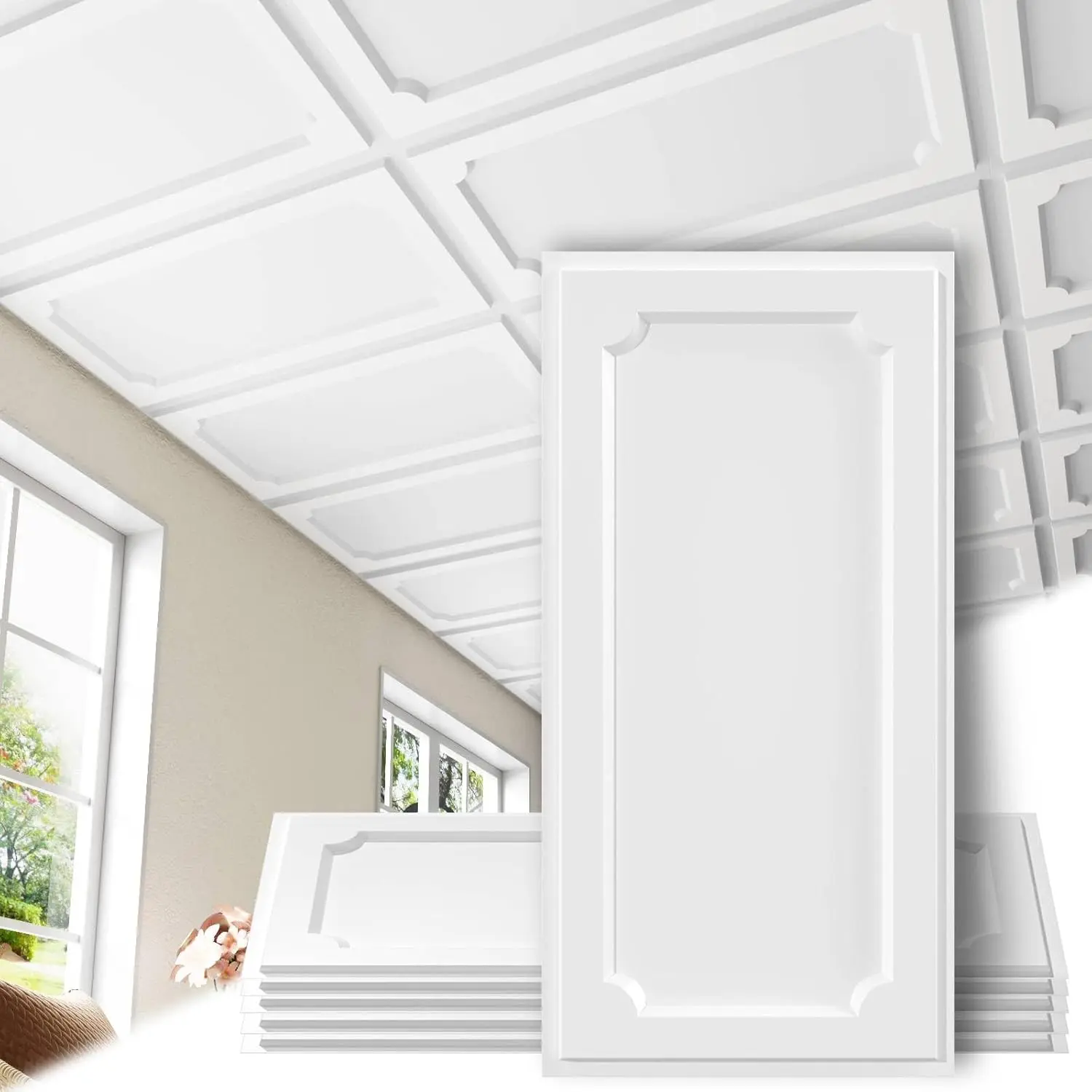 LooYee 2x4FT PVC White Drop Ceiling Tiles - Moisture-Proof, Waterproof, Washable, Fire-Rated, Reusable, Breakage-Resistant - Ideal for Home & Commercial Spaces (Covers 192 Sq.Ft)