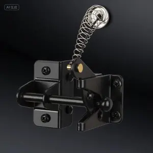 Heavy Duty Gravity Gate Latch with Steel Spring Cable Pull, Self Locking Fence Hardware for Outdoor Wooden Gates, Durable Metal Gate Lock for Vinyl Fence, Black Finish Rust Resistant Pool Gate Accessory adjustable  door  hinge