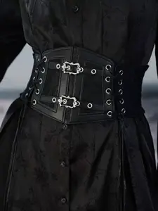 Gothic Lace Ribbon Adjustable Waist Belt, Dark Punk Metal Buckle Elastic Waistband, Wide Decorative Waist Tie for Daily Wear, Statement Belts, Wrap Tie Waist