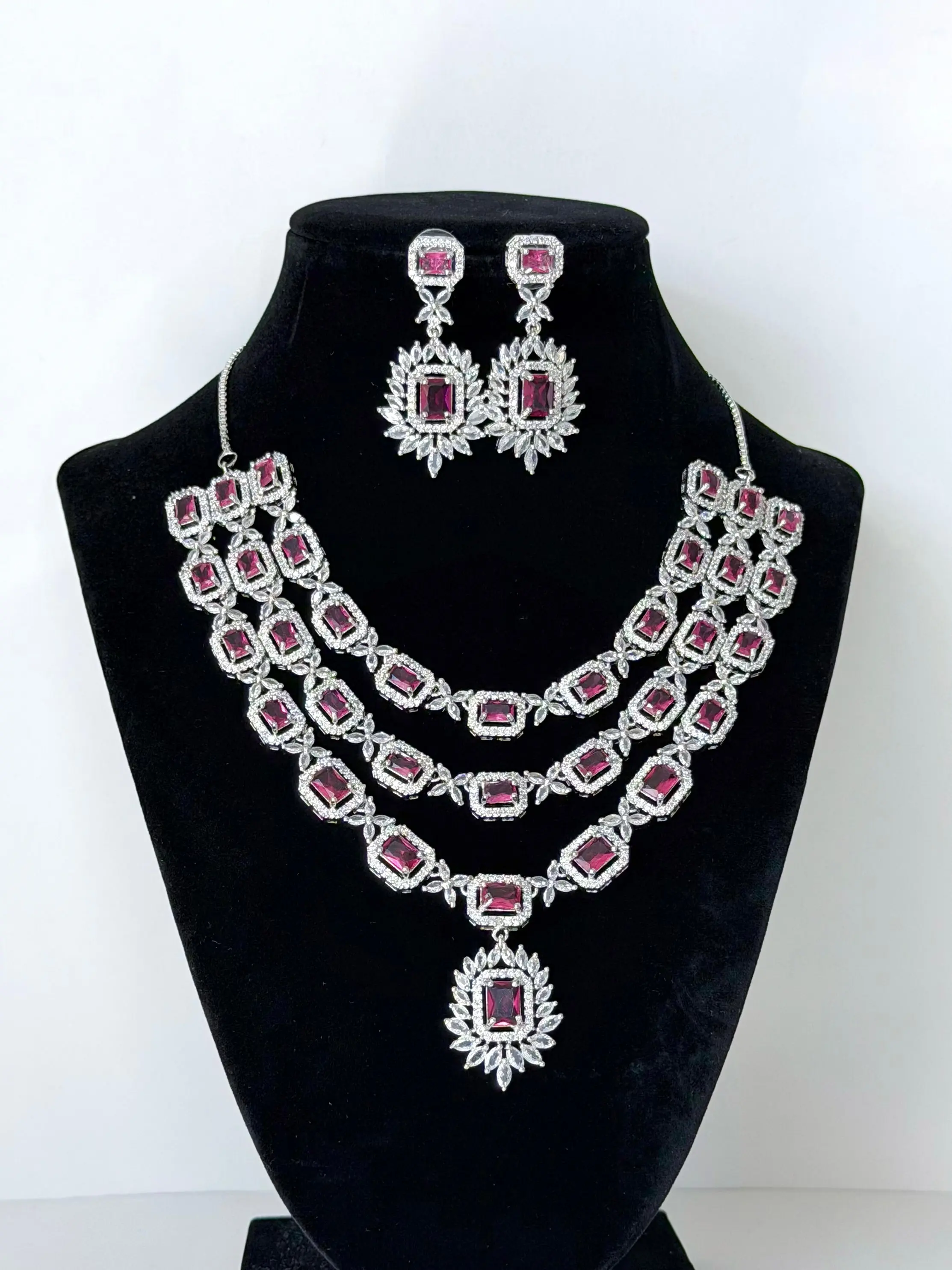 Elegant Aarohi Three Layer American Diamond Set with Earrings