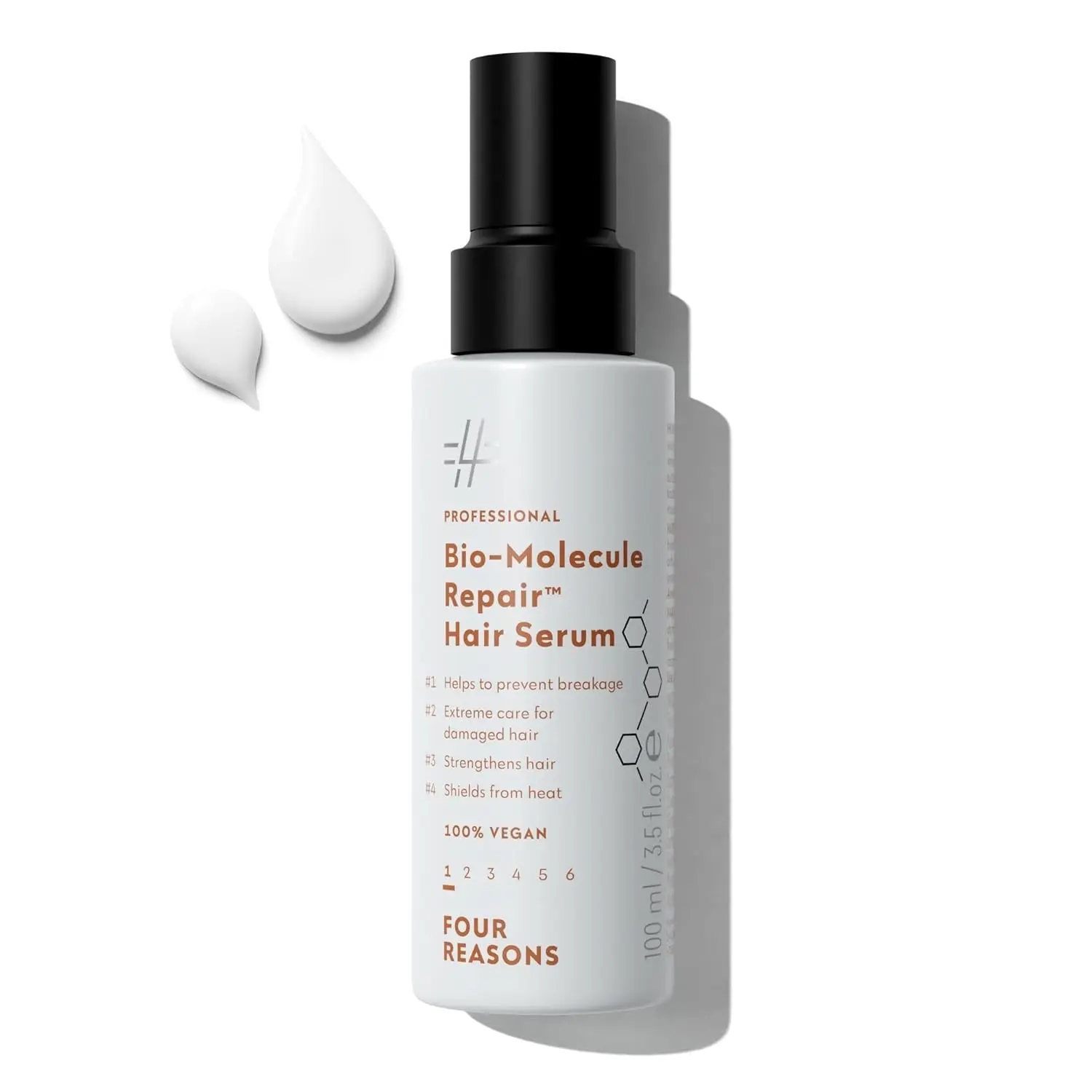 Four Reasons Professional Bio-Molecule Repair Hair Serum, Bond Repair, Heat Protection & Frizz Control for Damaged Hair, Vegan, 3.4 fl oz