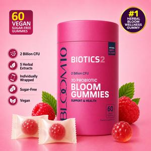 BIOTICS2 Bloom10 Probiotic Gummies for Women | 2 Billion CFU Probiotics & Prebiotics with Fenugreek, Fennel, Saw Palmetto, Chasteberry & Wild Yam | Women's Wellness Support Edible Fitness | Sugar-Free Vegan Gummies, 60 Count