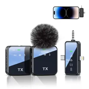 3-in-1 Wireless Lavalier Microphone for iPhone/Android/Camera，328ft Range, 18H Battery, Mini Clip-on Microphone for Interviews Karaoke Audio