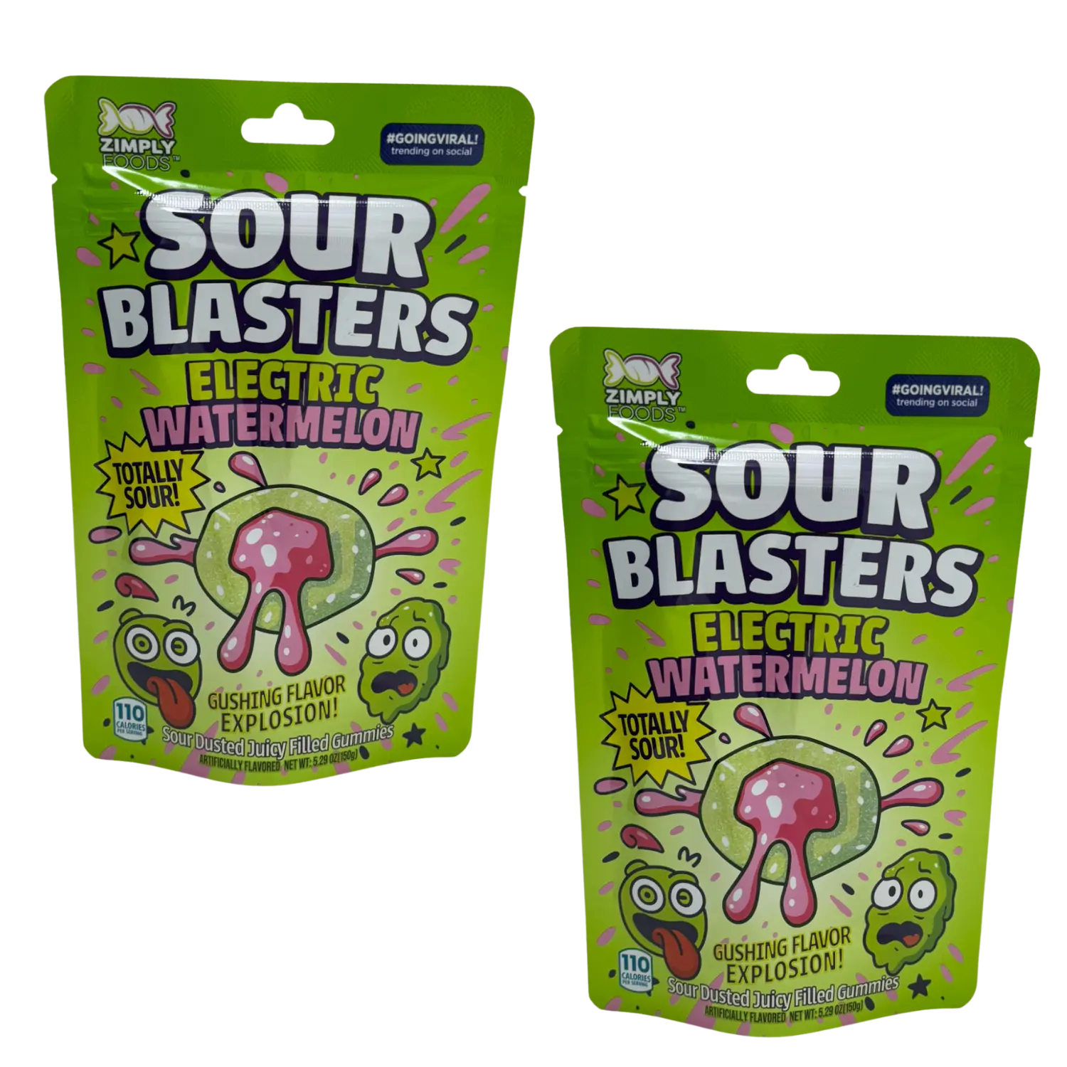 Sour Blasters Extreme Sour Electric Watermelon Gummies • 2 Packs Each 5.29 Oz Each • Juicy Liquid Center • Super Sour Blast Candy Challenge • Flavor Explosion Treat