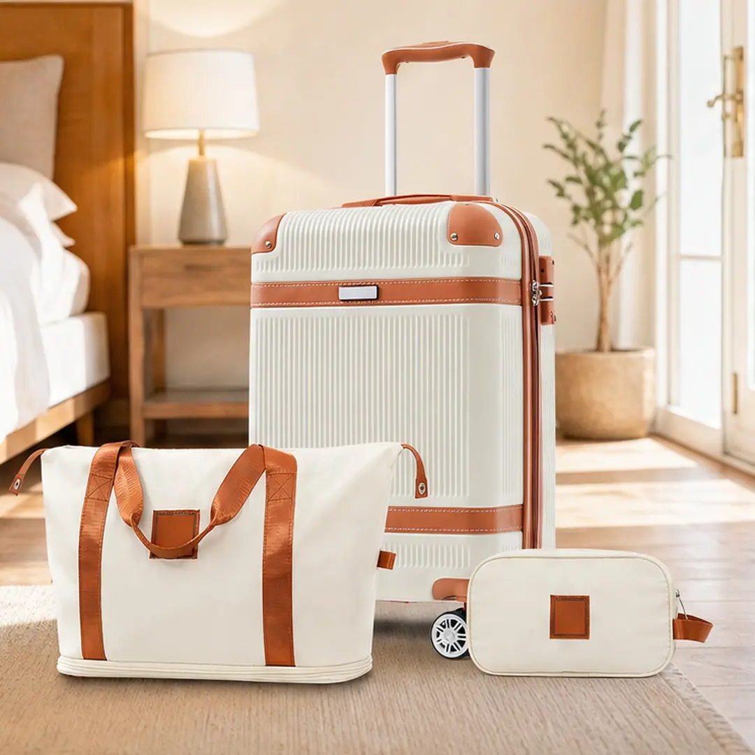 ARCH Hardshell Luggage Set 3-Piece 20 Inch Carry-On Suitcase with Spinner Wheels TSA Lock Lightweight Durable ABS Travel Business Cream Color Expandable Duffel Bag Toiletry Bag Included Multiple Color Options, Black/Copper/Cream Color Options