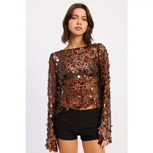 LONG SLEEVE SEQUIN MESH TOP