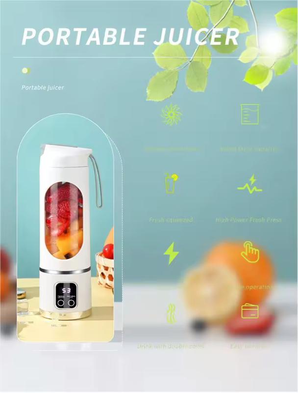 10 Blades Portable Fruit Juicer 450ml Capacity 3 Gears USB Rechargeable Blender Ice Crusher for Smoothies Ice Making