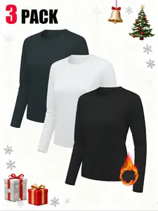 Women's Sportswear Warm Fitted Long Sleeve Top, Athletic Sports Clothing, Athletic Fashion Activewear, Round Neck Plain Design, Ideal for Fall Winter Season, Perfect Christmas Gift