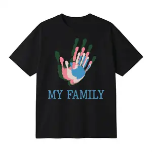 HAGBDH My Family Handprint Cotton Oversized T-Shirt Tee, Unisex Funny Meme T-Shirt with Colorful Family Hand Graphic Print for Casual Matching Outfit and Family Gathering Gift