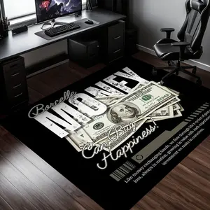 1pc Money Can Buy Happiness Rectangular Rug, Durable Anti-Slip, Gaming Rugs, Polyester Rug, Decorative Rug, Ideal for Gaming Room/studio Decor, Modern Trendy Home Carpet, Decorative Area Rug