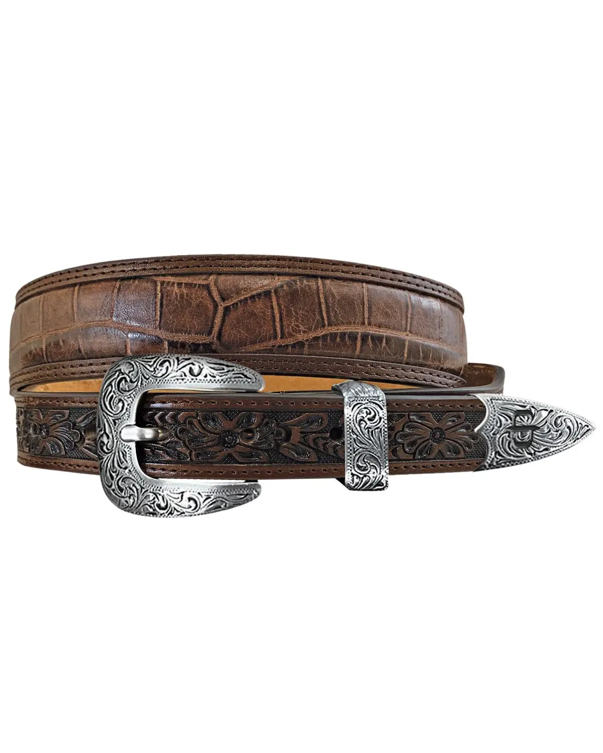 Stetson Men's Men'S Crocodile Print Tooled Leather Belt - 9911500