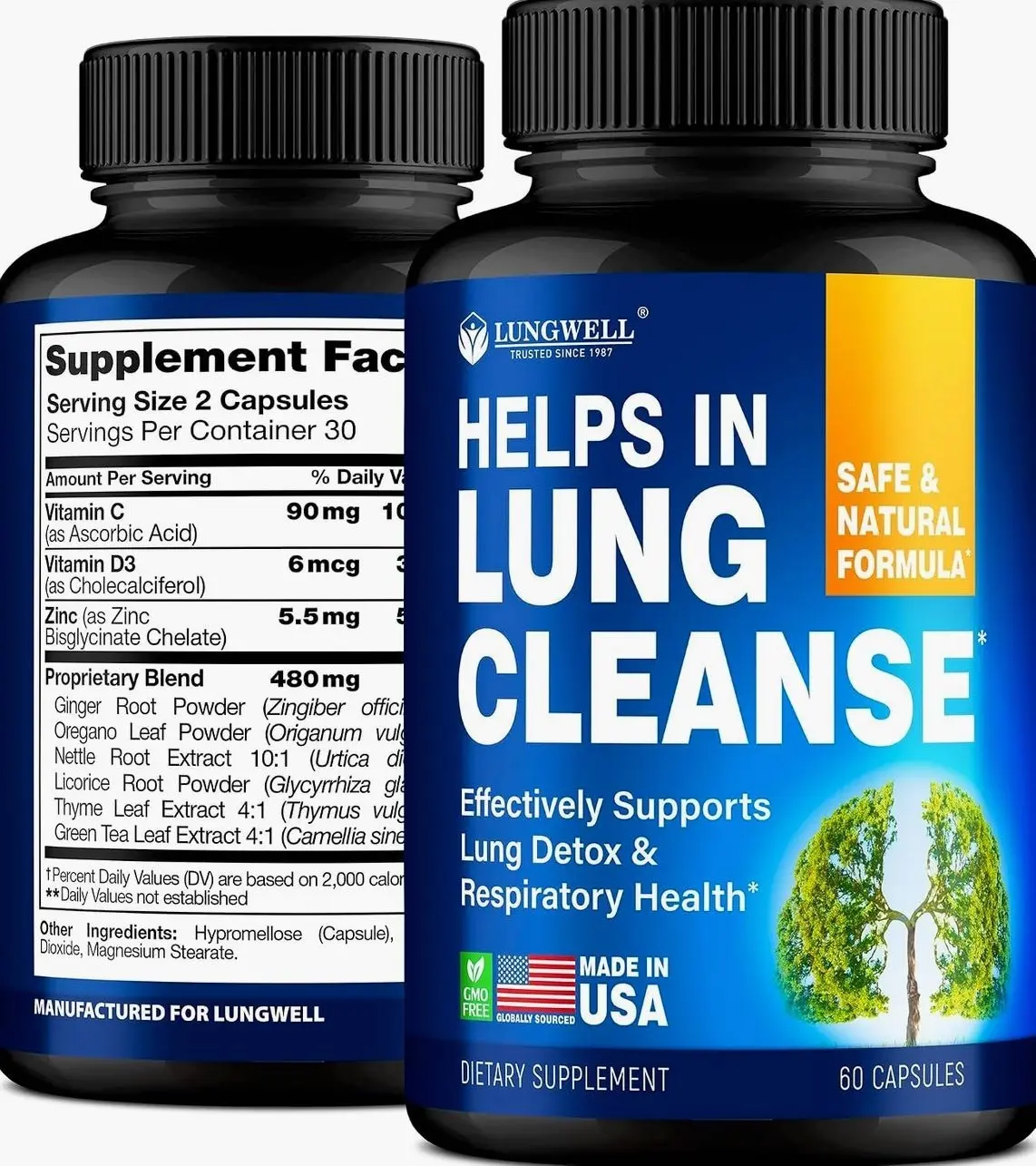 Quit Smoking Aid for Lung Cleanse & Support - Lung Detox for Smokers - Herbs for Respiratory Health: Licorice, Ginger & Nettle Root, Thyme - Clear Lungs Supplement with Vitamins C, D3-60 Capsules