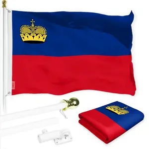 G128 Combo Pack: 6 Ft Tangle Free Aluminum Spinning Flagpole (White) & Liechtenstein Liechtensteiner Flag 3x5 Ft, LiteWeave Pro Series Printed 150D Polyester | Pole with Flag Included