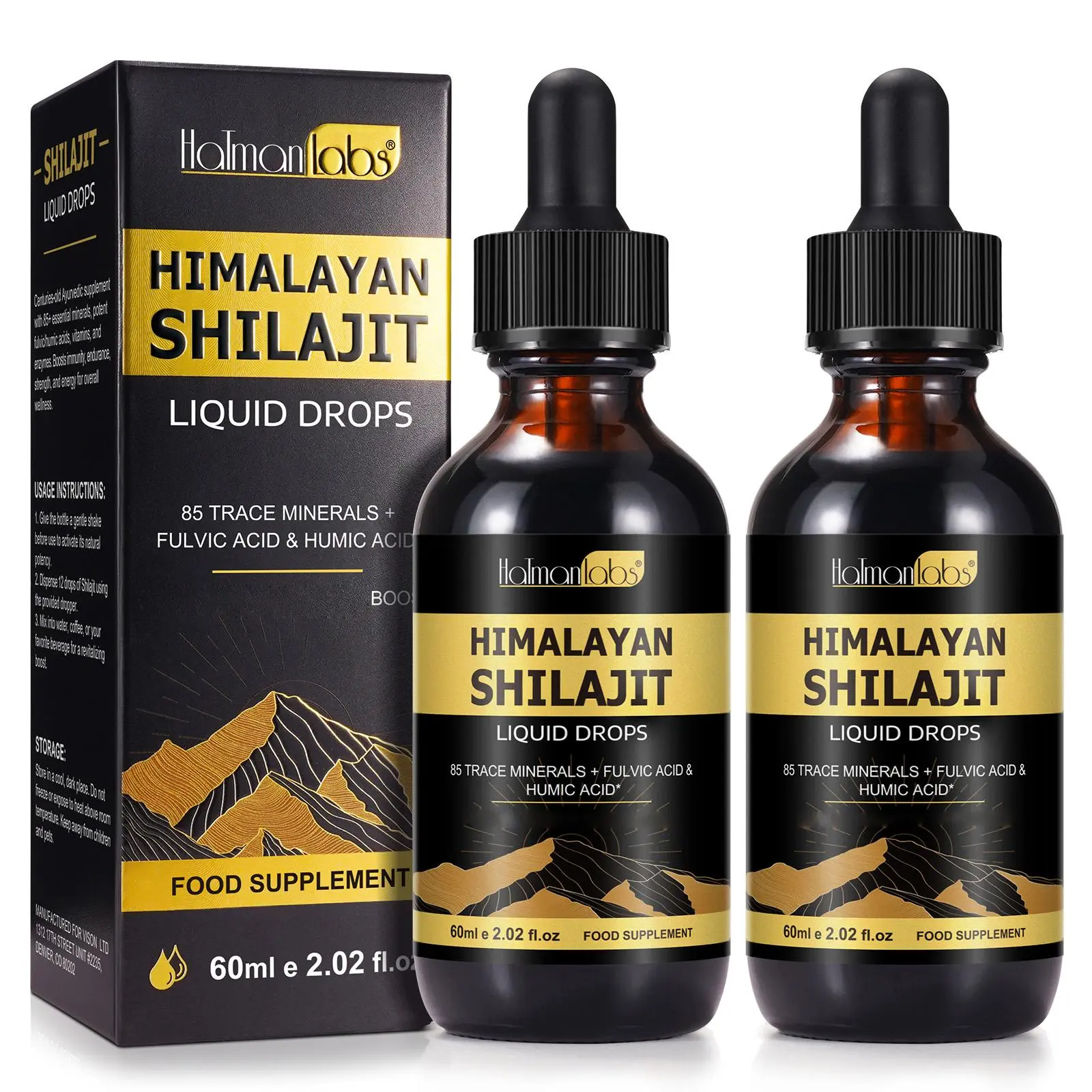 Hatmanlabs Shilajit Liquid Drops 60ml-2 Packs
