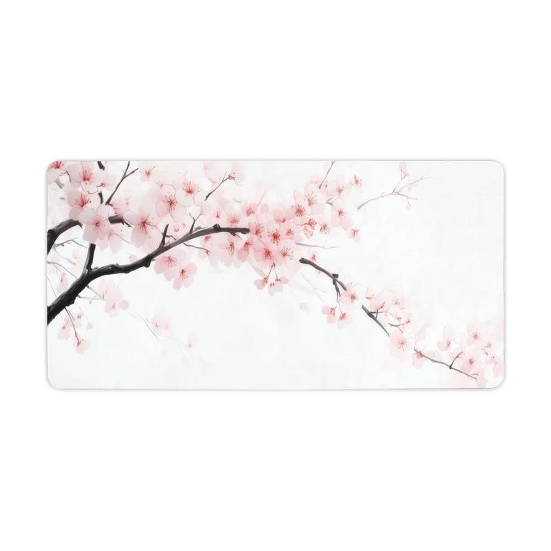 Cherry Blossom Pattern Mouse Pad, Large Gaming Mouse Pad, Non Slip Rubber Base Mousepad with Stitched Edges, Desktop Keyboard Pad for Home Office