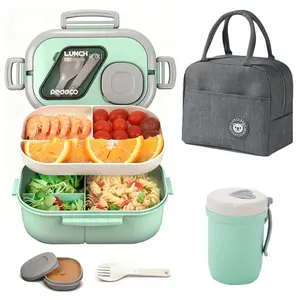 3 Piece portable lunch set, including a bento box, a soup cup, a lunch bag, a multi-functional bento lunch box set, suitable for adults to prepare lunches and snacks, suitable for both adults and children, keeps food fresh and maintains individual taste
