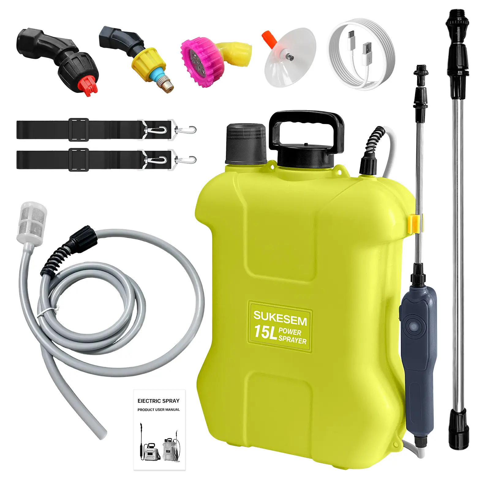 3.96Gal Portable Agricultural Backpack Power Sprayer Tool - Backpack Carry, 4 Nozzles, Garden & Lawn Outdoor Cleaning Equipment, Lawn Cleaning