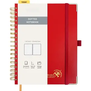 Dotted Journal Spiral Notebook, B5-7-1/4 x 9-1/2", 220 Pages, 120 GSM Dot Grid Notebooks, Hardcover Spiral Journals for Writing Journaling Drawing Women Men Work School, Red