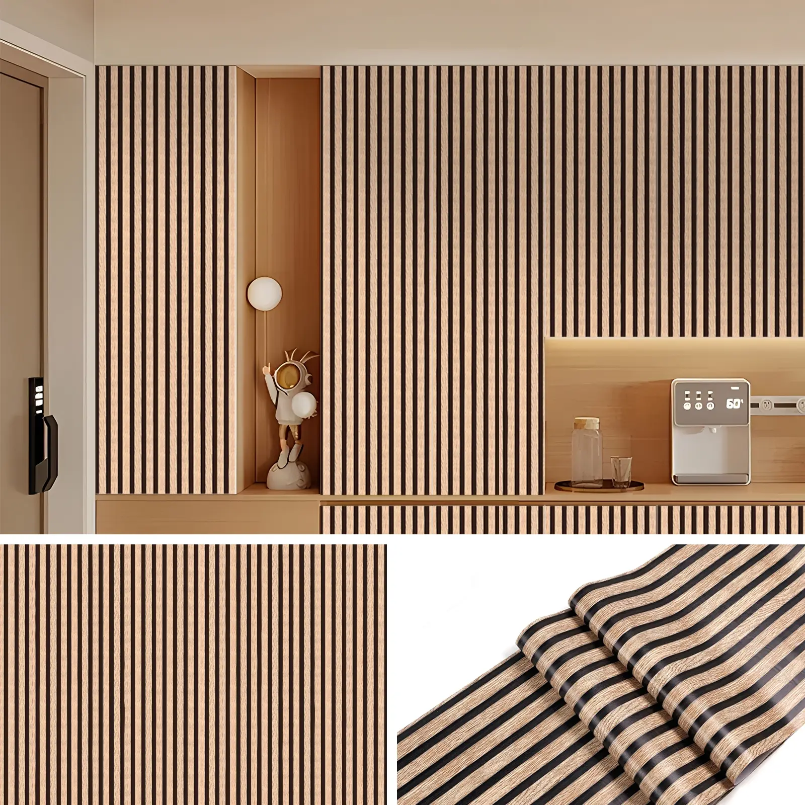 Wood Grain Pattern Wall Sticker, 1 Count Self Adhesive Wallpaper, Decorative Wallpaper, Kitchen Wallpaper, Waterproof & Moisture-proof Wall Decal, Wall Decor for Home, Peel And Stick Removable Wallpaper Designs, Temporary Wallpaper, Stick On Wallpaper