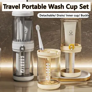 Travel Wash Cup Set, Portable Lightweight Tooth Brush Holder and Toothpaste Cover Container with Mouthwash Cup, Compact Oral Clean Tools Organizer for Traveling/Camping/School/Home - Large Capacity Toothbrush Storage
