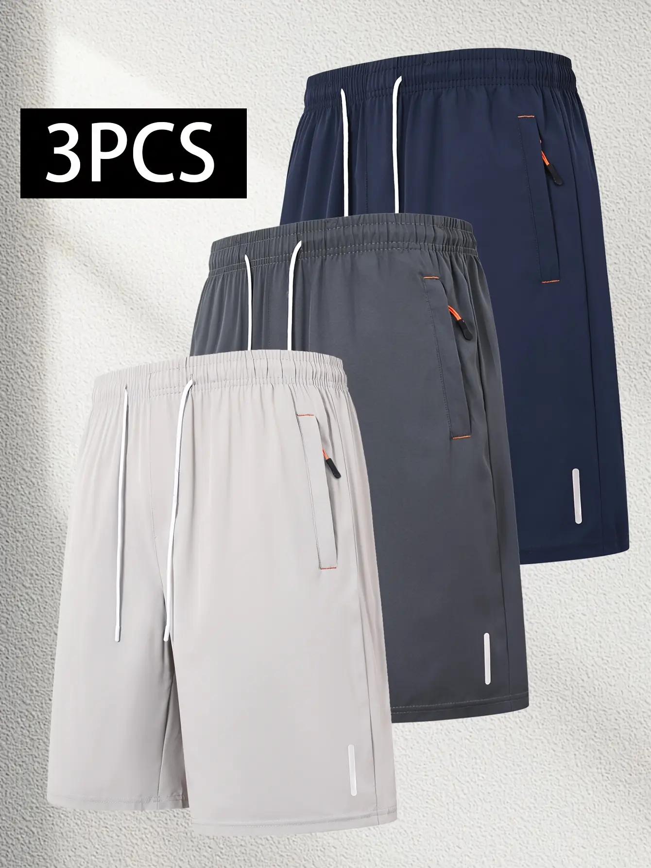 3-pack men’s summer drawstring casual athletic shorts with zippered pockets — breathable fabric, comfortable quick-dry — ideal for outdoor sports, running, and hiking; a perfect gift for active men. Ultra-light quick-dry sports shorts — stylish casual gea