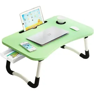 Lap Laptop Desk with Storage Drawer, Holders for Cup and Tablet, Laptop Bed Tray Table with Foldable , Laptop Bed Stand, Portable Standing Table for Sofa Couch Floor (23.6", Green)