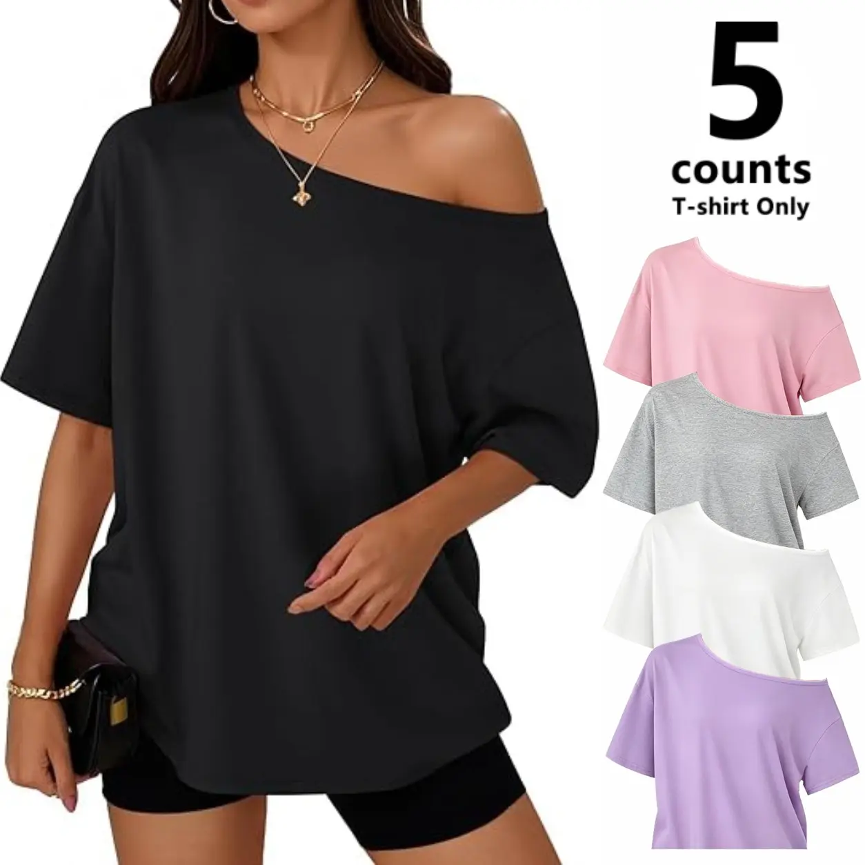 【Limited time deal】【Fast Shipping】Women's Solid Color Minimalist Loose Fit Tee Top,Casual Basic Tees Short Sleeve T-shirt for Daily Wear,Ladies Clothes for All Seasons,CC-Peach Womenswear Womens Off the Shoulder Tops T-Shirts 2026